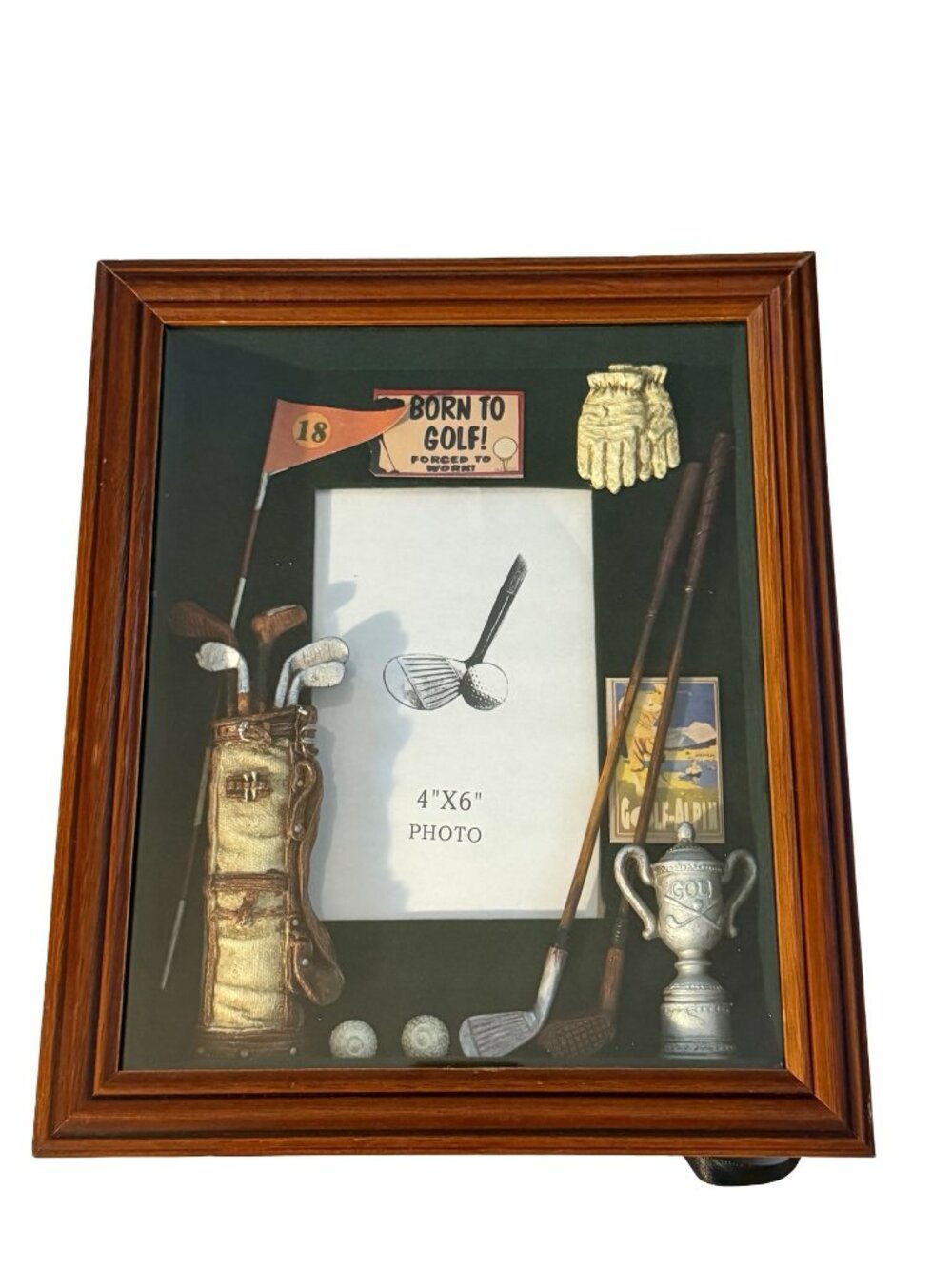 Golf Shadow Box Picture Frame 4x6 Miniature Clubs Trophy Golfer Gift 3D Decor